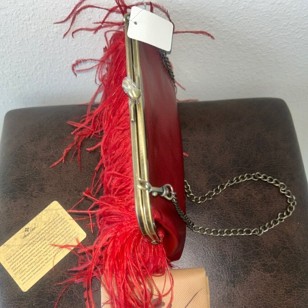 Patricia Nash Potenaz Feathers Leather Frame Crossbody Bag RUBY RED nwt - Picture 6 of 8